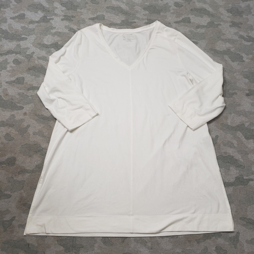 Chico's Top Women Size XL White V-Neck 3/4 Sleeve Tunic Minimalist